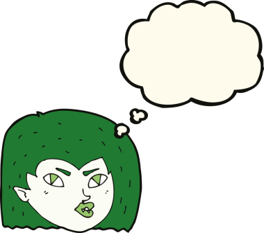 Bir insan tarafından çizilmiş düşünce baloncuklu vampir yüzü.