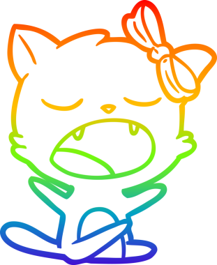 gökkuşağı gradyan çizgi çizimi bir insan tarafından çizilmiş esneyen kedi