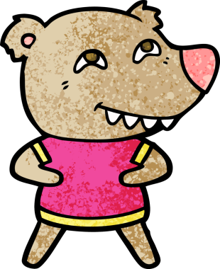 Bir insan tarafından çizilmiş dişleri gösteren çizgi film ayısı.