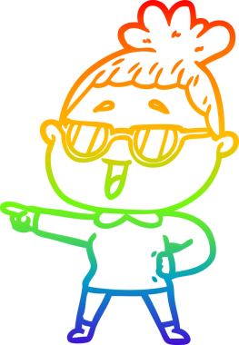 Bir insan tarafından çizilmiş gözlük takan mutlu bir kadının çizgi çizimi.