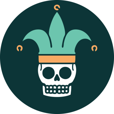 Bir insan tarafından çizilmiş bir kafatası soytarısının ikonik dövme şekli