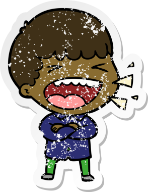 Bir insan tarafından çizilmiş gülen bir karikatür çıkartması.