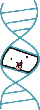 Bir insan tarafından çizilmiş bir DNA ipliğinin düz renk retro karikatürü