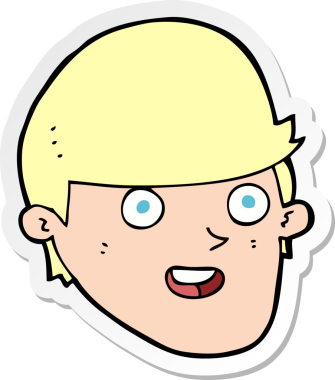 Bir insan tarafından çizilmiş koca çeneli bir karikatürcünün çıkartması.