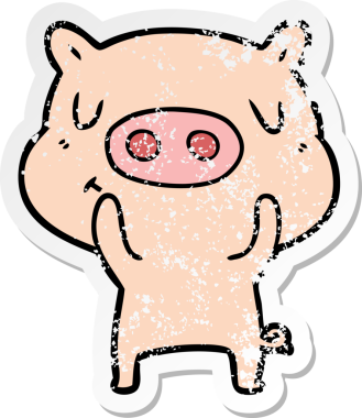 Bir insan tarafından çizilmiş çizgi film içerikli bir domuzun sıkıntılı çıkartması.