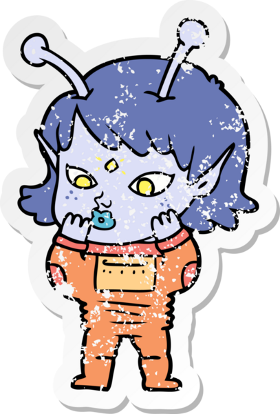 Bir insan tarafından çizilmiş gergin uzaylı bir kızın sıkıntılı çıkartması.