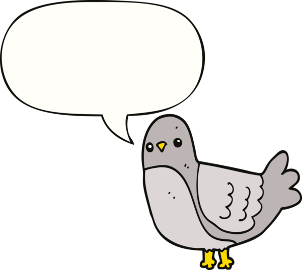 Bir insan tarafından çizilmiş konuşma balonlu çizgi film kuşu.