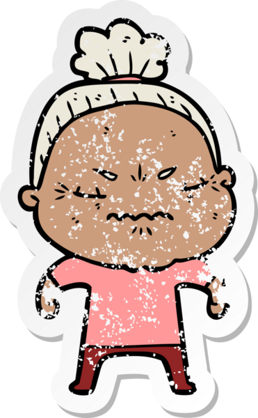 Bir insan tarafından çizilmiş, sıkıntılı bir karikatür çıkartması.