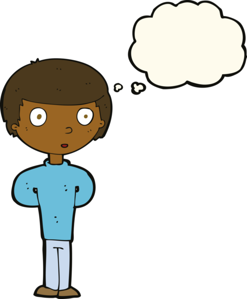 Bir insan tarafından çizilmiş düşünce baloncuğu olan meraklı çocuk.