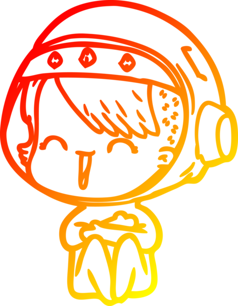 Bir insan tarafından çizilmiş mutlu bir uzay kızının sıcak çizgi çizimi