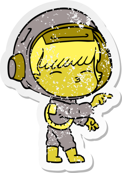 Bir insan tarafından çizilmiş garip bir astronotun sıkıntılı çıkartması.