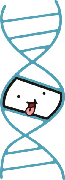 Bir insan tarafından çizilmiş bir DNA ipliğinin düz renk retro karikatürü