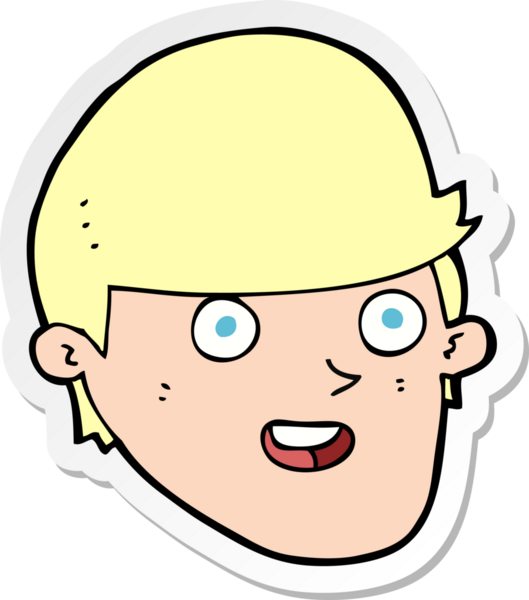 Bir insan tarafından çizilmiş koca çeneli bir karikatürcünün çıkartması.