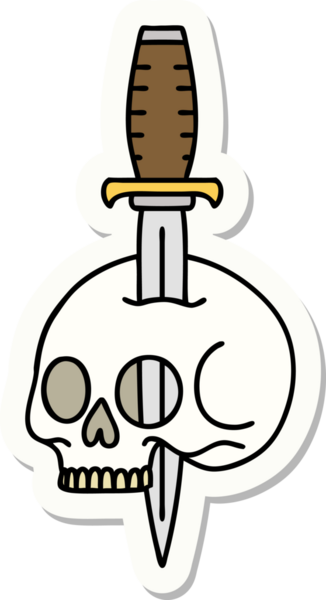 Bir insan tarafından çizilmiş bir kafatasının geleneksel stiliyle dövme çıkartması.