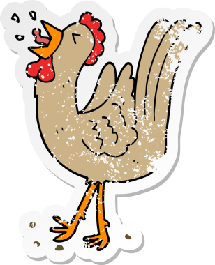 Bir insan tarafından çizilmiş karikatür kargalı horoz çıkartması.