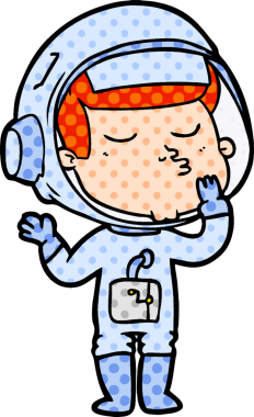 Bir insan tarafından çizilmiş kendine güvenen bir astronot çizgi filmi.