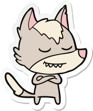 Bir insan tarafından çizilmiş dost canlısı bir kurt çizgi filminin çıkartması.