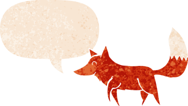 Konuşma baloncuğu olan bir karikatür kurdu, bir insan tarafından çizilmiş, sıkıntılı eski moda bir stil.