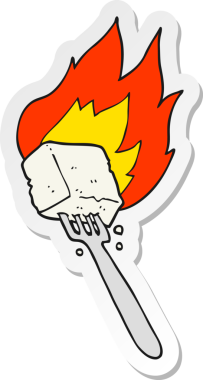 Bir insan tarafından çizilmiş çatallı alevli tofunun çıkartması.