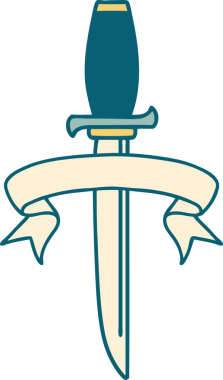 Geleneksel dövme, bir insan tarafından çizilmiş hançer sancağıyla.