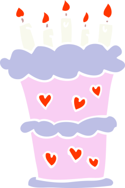 Bir insan tarafından çizilmiş düz renkli karikatür doğum günü pastası