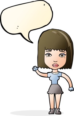 Bir insan tarafından çizilmiş konuşma balonlu bir kadın.