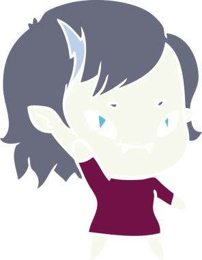 Bir insan tarafından çizilmiş düz renkli çizgi film arkadaş canlısı vampir kız.