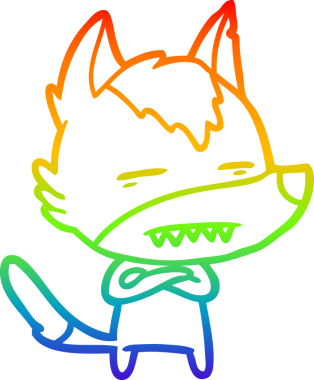 Gökkuşağı gradyan çizgi çizimi bir insan tarafından çizilmiş dişleri gösteren bir kurt çizgi