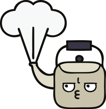 Bir insan tarafından çizilmiş dumanı tüten bir çaydanlığın sevimli çizgi filmi.