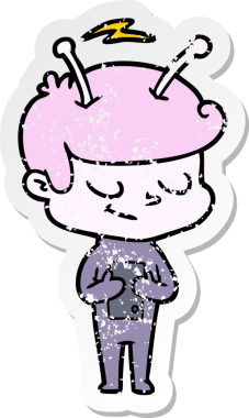 Bir insan tarafından çizilmiş dost canlısı bir uzay adamının sıkıntılı çıkartması.