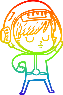 Gökkuşağı gradyan çizgi çizimi bir insan tarafından çizilmiş astronot bir kadın.