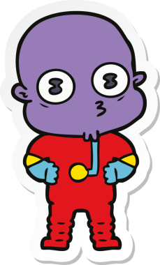 Bir insan tarafından çizilmiş garip kel bir uzay adamının çıkartması.