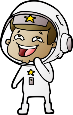 Bir insan tarafından çizilmiş gülen astronot çizgi filmi.