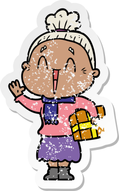 Bir insan tarafından çizilmiş mutlu, yaşlı bir kadının sıkıntılı çıkartması.