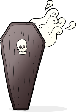 Bir insan tarafından çizilmiş ürkütücü karikatür tabut.