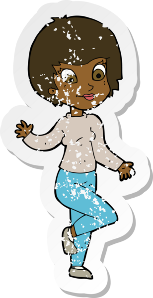 Bir insan tarafından çizilmiş bir karikatür kadının gerilmiş çıkartması.