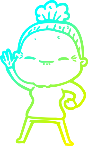 Bir insan tarafından çizilmiş barışçıl, yaşlı bir kadının soğuk çizgi çizimi.