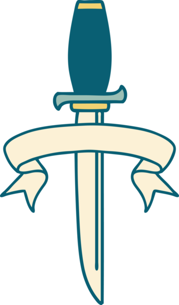 Geleneksel dövme, bir insan tarafından çizilmiş hançer sancağıyla.