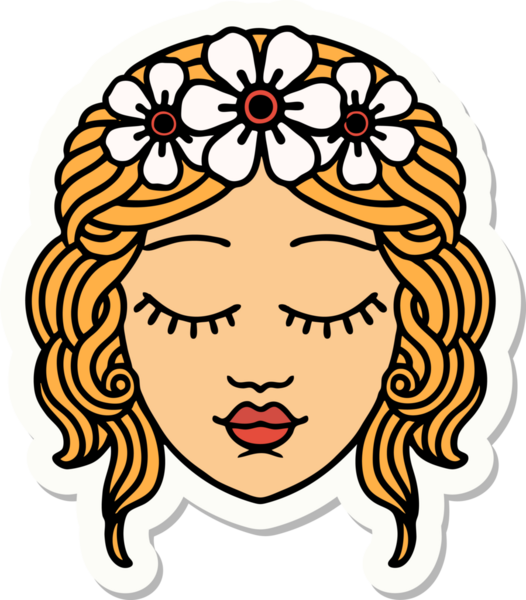 Geleneksel stil dövme çıkartması. Bir insan tarafından çizilmiş bakire yüzü.