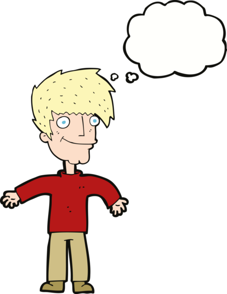 Bir insan tarafından çizilmiş düşünce balonlu mutlu adam çizgi filmi.