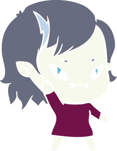 Bir insan tarafından çizilmiş düz renkli çizgi film arkadaş canlısı vampir kız.