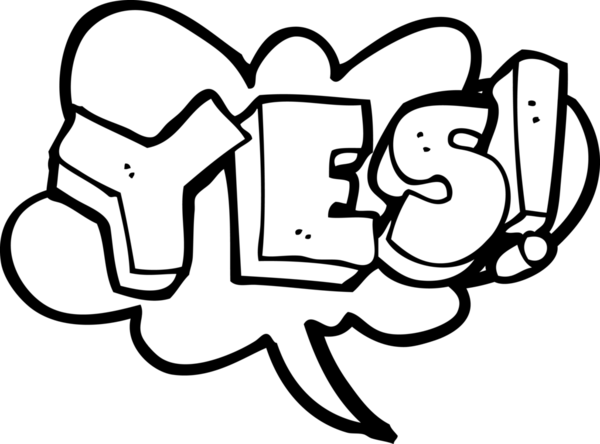 Bir insan tarafından çizilmiş siyah beyaz karikatür evet tasarım elemanı