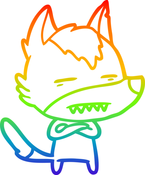 Gökkuşağı gradyan çizgi çizimi bir insan tarafından çizilmiş dişleri gösteren bir kurt çizgi