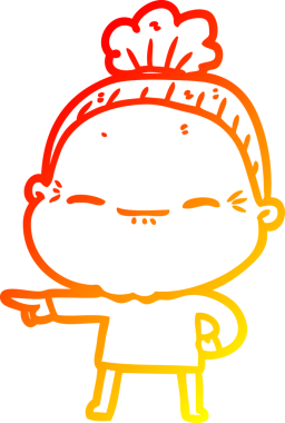 Bir insan tarafından çizilmiş barışçıl, yaşlı bir kadının sıcak çizgi çizimi.