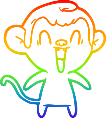 Gökkuşağı gradyan çizgi çizimi bir insan tarafından çizilmiş gülen maymun