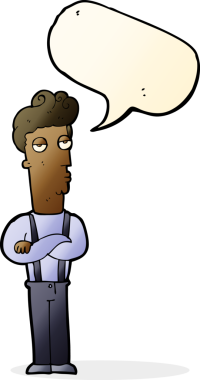 Bir insan tarafından çizilmiş konuşma baloncuğu olan etkilenmemiş bir adam çizgi filmi.