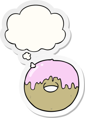 Düşünce baloncuklu çizgi film çöreği insan tarafından çizilmiş bir çıkartma gibi.