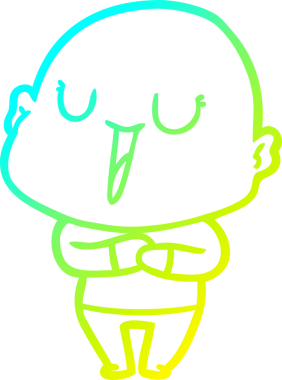 Bir insan tarafından çizilmiş, mutlu, kel bir adamın çizdiği soğuk çizgi.