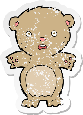 Bir insan tarafından çizilmiş korkmuş bir oyuncak ayı karikatürünün geriletilmiş yapıştırması.