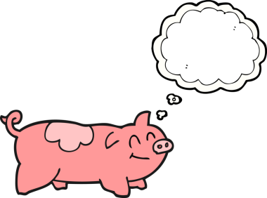 Bir insan tarafından çizilmiş serbest çizim balon çizgi film domuzu.